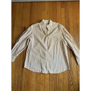 Tela Shirt Womens Small White Tan Stripe Made in Italy Camelia Pacha Cotton